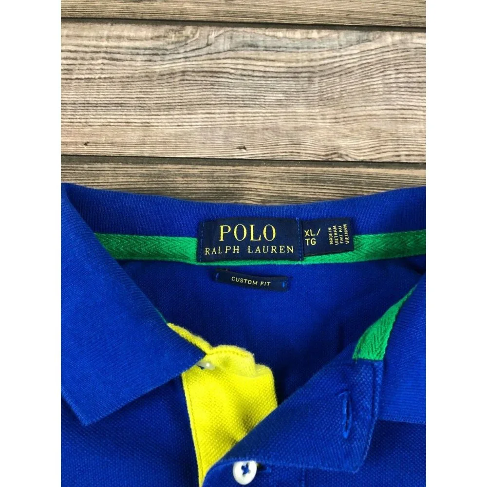 Mens Polo Ralph Lauren Custom Fit Rugby Style Polo Shirt Size XL Blue White_2